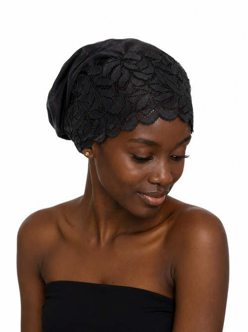 Bonnet en dentelle noir confortable