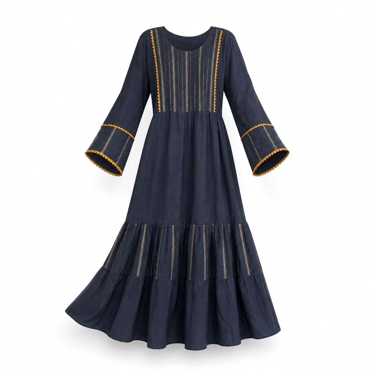 Robe Hijab bleu marine avec rayures dorée